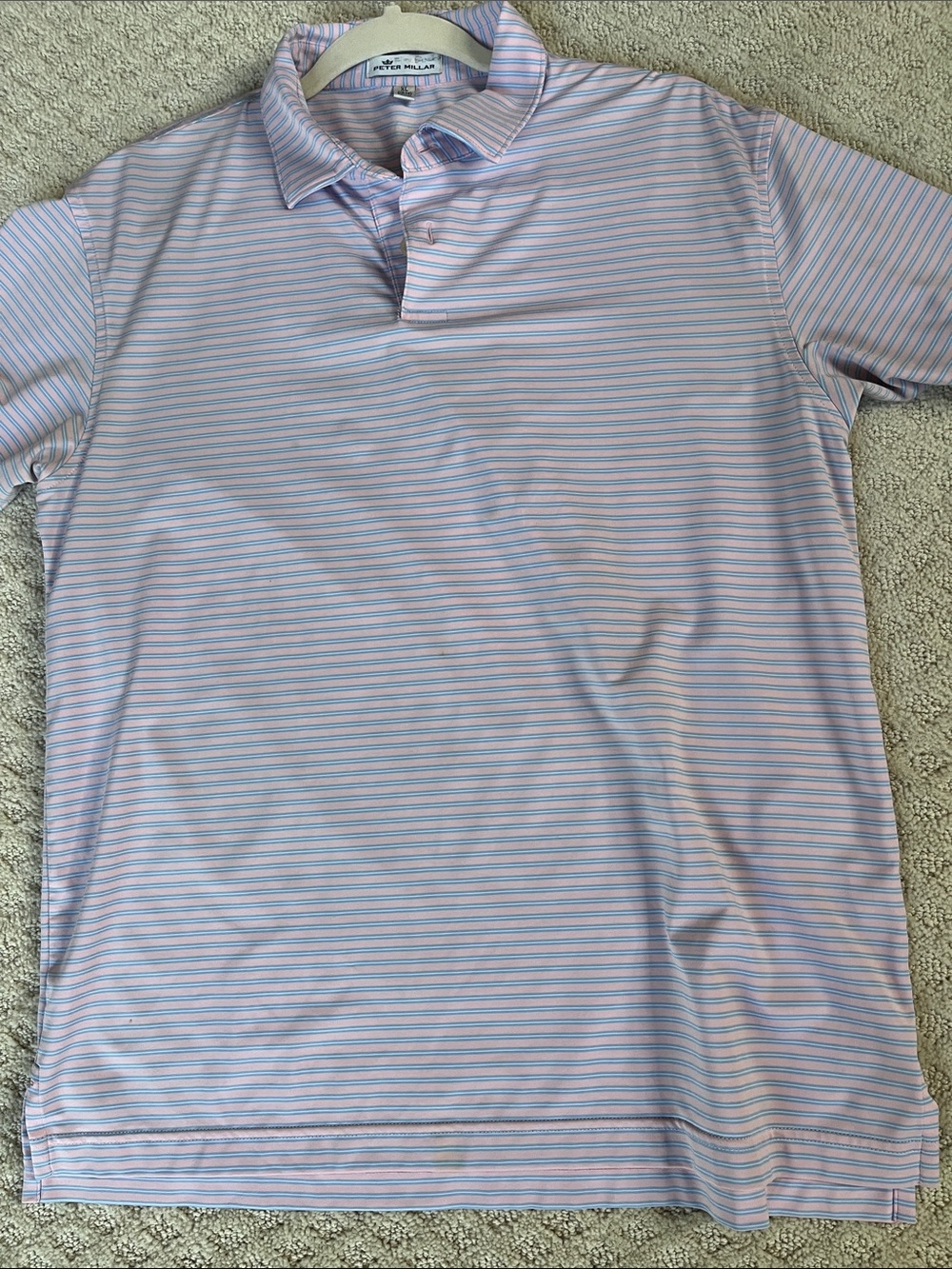 Peter Millar Light Pink Polo with Blue Micro Stripes